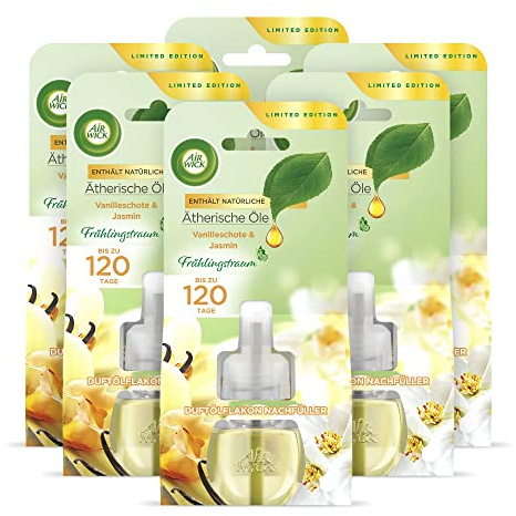 Air Wick Duftölflakon Nachfüller Vanilleschote und Jasmin – Exotisch-süßer Raumduft – 6er Duftöl Set – Plastikfreie Verpackung