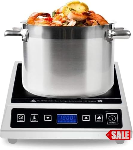 Commercial 3500W Induction Cooktop, Portable 240V Countertop Burner with 10 Power Levels, 12 Timer Settings, 140-465°F Temperature Control, LCD Display, Stainless Steel Housing