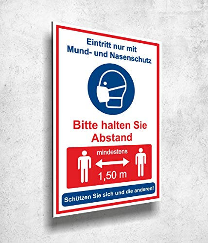 Aluverbund Schild Abstand halten Maskenpflicht 20x30cm UV Druck - 3mm Stärke - Made in Germany - Art.Nr. 1018