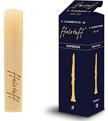 ffalstaff Blätter für B-Klarinette Superior mit französischem Schnitt, Stärke 3, traditionelles Arundo Donax - Smart Pack mit 5 Stück - Jedes Blatt ist einzeln versiegelt und sterilisiert