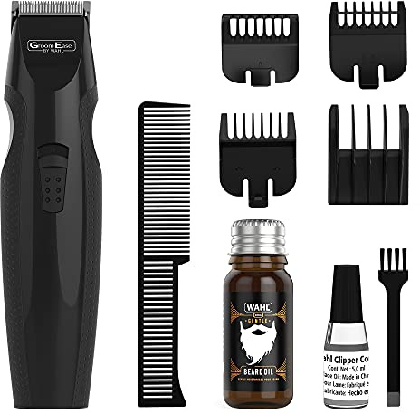 WAHL GroomEase Skäggtrimmer, trimmer, stubbtrimmer för män, smidig klipptrimmer, sladdlös trimmer, trimmerset, skäggolja, skäggfuktgivande, skäggvård