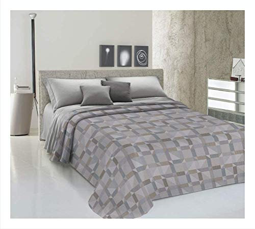 PELLECCHIA COLORI Telo Copriletto Primavera/Estate in Piquet, Made in Italy | 100% Cotone Ideale Come Telo Arredo, Coperta Salva Letto Fantasia Geometrica Beige, Matrimoniale (260 x 280)