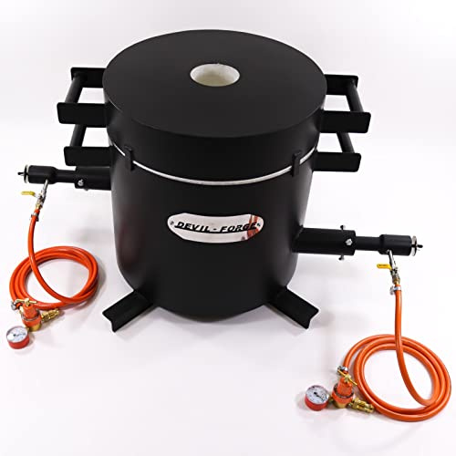 DEVIL-FORGE Propan Metall Schmelzofen 20Kg FB3Hb, 2 DFC Brenner (360.000 BTU), Hitzebeständige Handschuhe, 1450°C, Kupfer Aluminium Messing Bronze Silber usw Metal melting furnace