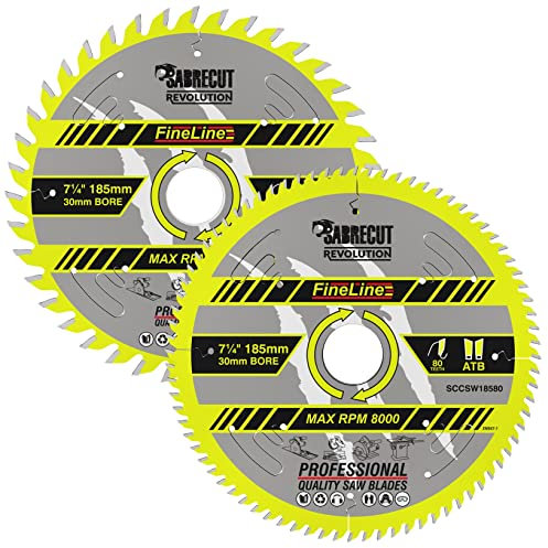 2 x SCCSW185K1 SabreCut 185mm 40T und 80T x 30mm Bohrung dünne Schnittfuge für Holz Sperrholz MDF Spanplatten Quer- und Längsschnitt-Sägeblätter kompatibel mit Dewalt Makita und vielen anderen