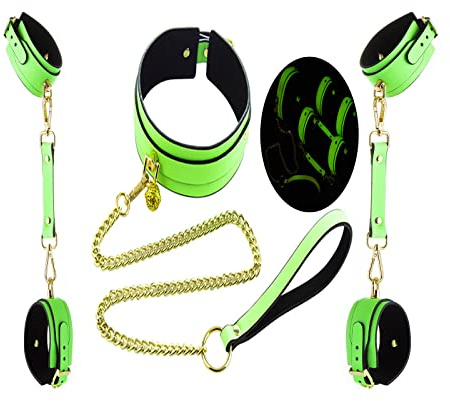 OnundOn Leuchtend Handschellen Halsbänder Fußfesseln bdsms Spielzeug Extrem Sklavin SM Bondage Set BDSM Fetich Sex Fesseln Sex Spielzeug für Die Frau Extrem (Grün)