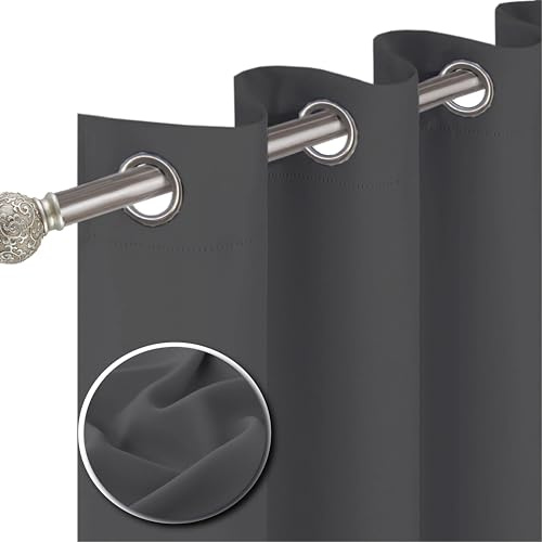 funky gadgets Blackout Curtains for Bedroom 54 Inch Drop Thermal Insulated Eyelet Curtains & Drapes Black Out Curtain for Kitchen, Living Room 2 Panels (90x54 Inch Charcoal)