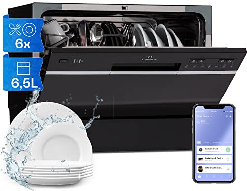 Klarstein Lavavajillas Pequeño de Sobremesa y Empotrable, Mini Lavavajillas 6 Cubiertos para Cocina, Lavaplatos Smart App Silencioso con 7 Programas, Para Casa y Oficina, Fácil Instalar