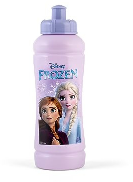 Lulabi Frozen Borraccia Bambina 450 ml – In Polietilene Senza BPA – Design Disney Anna & Elsa – Colore Lilla – Bottiglia Acqua per Scuola, Asilo, Tempo Libero