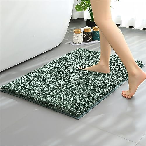 Mateju Alfombra Baño de Chenilla Shaggy, Alfombrilla Baño Agua Súper Absorbente Alfombra de Baño Antideslizante Alfombras de Ducha de Microfibra Esponjosa (40 * 60CM,Verde Salvia)