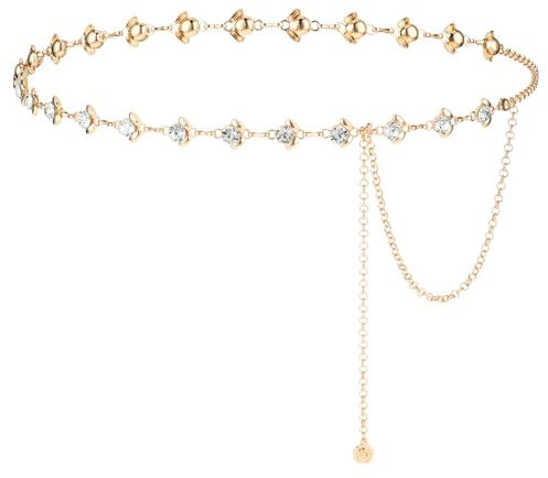 TIESOME Langer Taillenkette Damen Metall Gürtel, Kristall Kettengürtel für Frauen Verstellbarer Taillen Gürtel Kettengürtel für Jeans Kleider