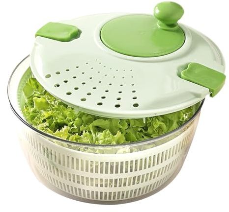 Centrifugadora de Ensaladas 3 en 1 con Mango – Lavadora y Secadora de Lechuga y Verduras, Recipiente de Drenaje para Limpiar Frutas (Verde)