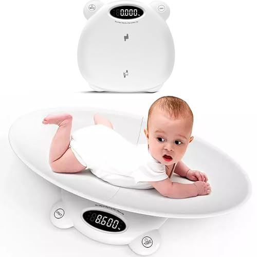 Báscula digital para bebés – Báscula de pesaje de bebé a adulto de hasta 120 kg, plataforma curvada segura, mide kg/lb/piedra con función de tara