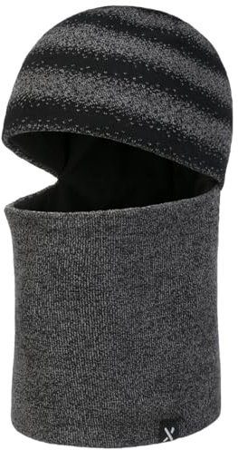 maximo Twotone Stripes Kids Schlupfmütze Schalhaube Kindermütze Balaclava Kinder - Made in Germany mit Futter, Futter Winter Herbst-Winter - 55 cm anthrazit
