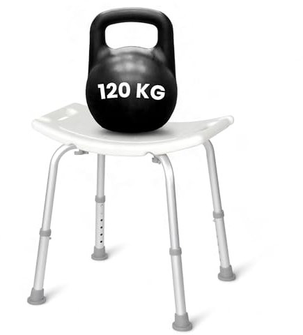 Ortopal - Sgabello Doccia Anziani senza schienale, Sgabello Doccia Disabili, Sedia Per Doccia Anziani, Antiscivolo, Altezza Regolabile - Peso massimo 120kg - Dimensioni 30,5×51 cm (seduta)
