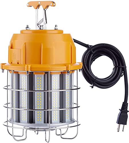 JC-LGL LED Temporary Work Light 100W with 15FT Cord, LED Construction Lights 12,000lm 5000K Daylight Stainless Steel Guard Portable Hanging Work Lighting Workshop Jobsite Light Outdoor