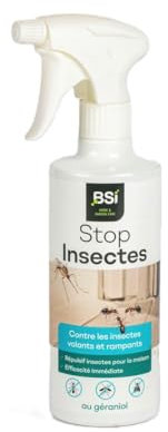 BSI - Stop Insectes - Au Géraniol - Pour Volants Et Rampants - 500ml - Efficace A l'Intérieur Et Extérieur - Naturel - Répulsif - 500ml, Translucide