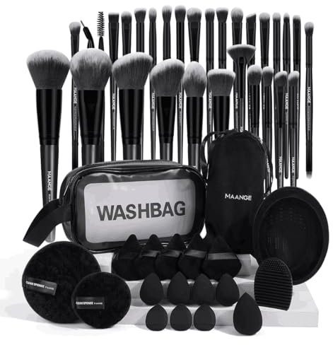 MAANGE Makeup Brush Set 49 Pcs Makeup Tool Set Premium Synthetic Foundation Powder Concealers Eye shadows Blush Makeup Brushes (Black, 49 Piece Set)