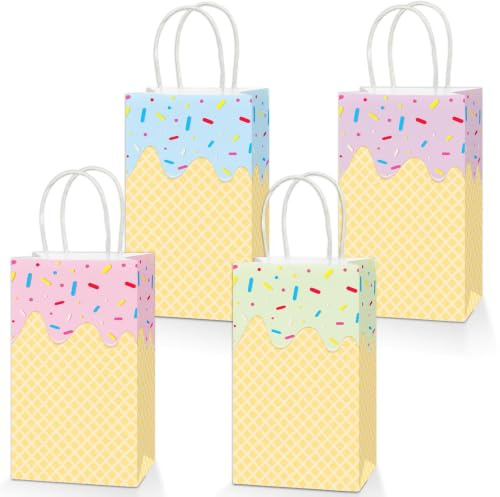 Justforjoyful Eiscreme-Geschenktüten mit Griffen, bunte Sommer-Geschenktüten, Eiscreme-Partytüten, Sommer-Eiscreme-Papiertüten, Leckerli-Tüten, Partygeschenke, Geburtstag, Babyparty, Dekoration,