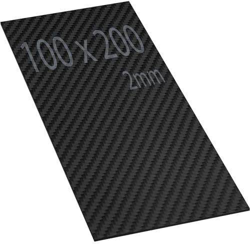 100 x 200 mm Karbonfaserplatte. 2 mm Kohlefaser Platte stark. Matt 3K Carbon Fiber Blätter. Robust und hohe Härte. Kohlefaserplatte zum CNC-Schneiden. Plate 100mm x 200mm
