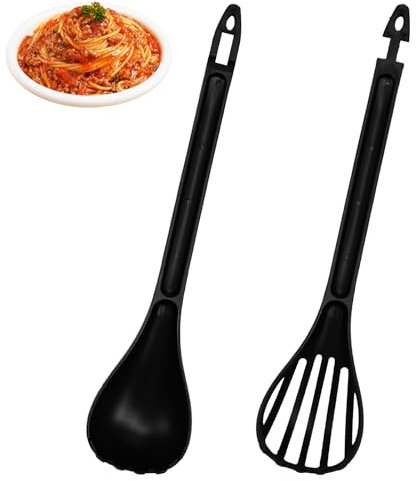 ADERTOS Cuillère et Pince à Salade en Plastique 2 en 1 - Serveur à Salade Noir pour Nouilles, Pain, Œufs