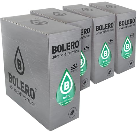 SET 96 BOLERO DA 9 GRAMMI MINT Preparato istantaneo per Bevande con Stevia e Vitamina C e Senza Zucchero
