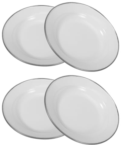Luxshiny Enamel Plate Set of 4 7 inch Vintage Food Plate for Salad Steak Pasta Dessert and Snacks Rustic Reusable Serving Dish for Home Bakery Parties Camping