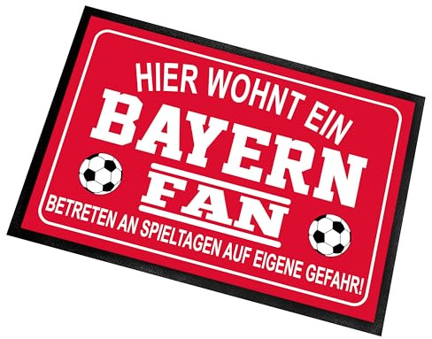 Herzbotschaft Fußmatte für Fußball Fans | Türmatte mit Spruch | 60x40cm | Hier wohnt EIN Bayern Fan - Betreten an Spieltagen auf eigene Gefahr! | für innen und außen | Vorleger für die Haustür/Flur