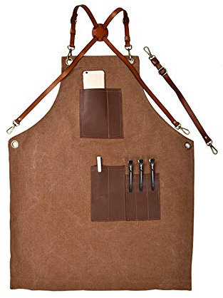 YTBHSHXZ Schweißschürze Werkzeugschürze Canvas Leder Cafe Chef Barbecue Overalls Multi-Taschenschürze