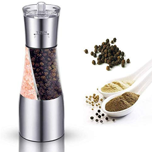 Salt and Pepper Grinder Set, 2 in 1 Stainless Steel Manual Dual Salt Pepper Shakers Adjustable Thickness Spices Mill.