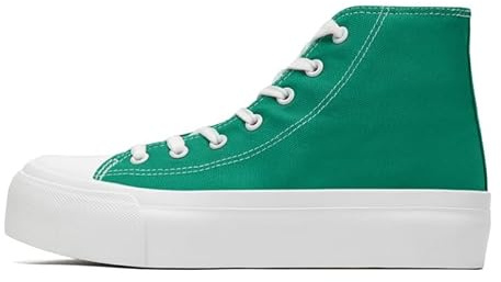 Women's Fashion Platform Trainers Ladies High Top Canvas Shoes Classic Platform Lace Up Sneakers Pumps Plimsolls Outdoor Sport Tennis Running Walking Shoes Breathable