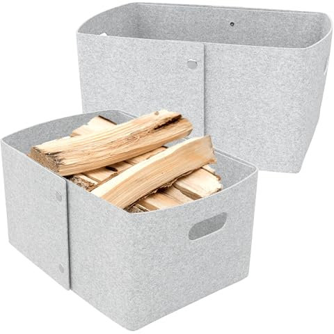 FIVMEN 2 Stück Filzkorb Filztasche Holzkorb für Kaminholz Faltbar Kaminholzkorb Filztasche mit Griffen Groß Feuerholzkorb Brennholzkorb für Holz, Zeitung oder Brennholz, Grau