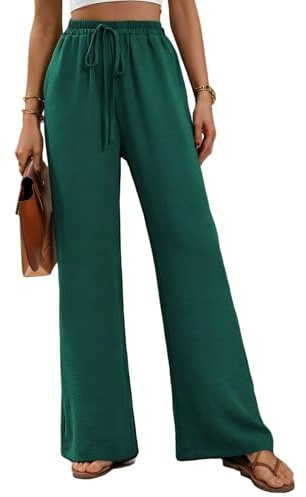 Merlvida Pantalones Anchos para Mujer de Cintura Alta Pantalon Palazzo Casual de Verano Pantalón de Vestir Ligero y Cómodo Ropa Elegante Pantalones Largos con Cordón y Bolsillos