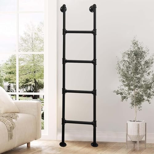 AYVADA Schwarze Schmiedeeisen-Loft-Kletterleiter, robuste, rutschfeste Dachboden-Etagenbettleiter, Sicherheitsbalkon-Feuerleiter zur Wandmontage, 100–300 cm, anpassbare Größe (175 cm)
