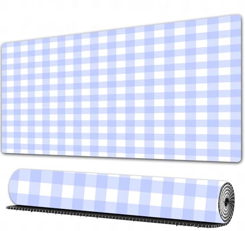 FEHWI Mauspad 90×40 cm Verlängertes großes Mauspad Schreibtischauflage,Lila Karierter Stoff quadratisch kariert Nahtlose Muster Textur Hintergrund,genähte Kanten Gaming Mauspad,rutschfeste Gummibasis