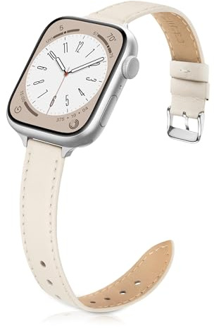 Tuocal Bracelet fin en cuir véritable compatible avec Apple Watch 38 mm, 40 mm, 41 mm, 42 mm (Series 10) - Bracelet fin en cuir véritable pour iWatch séries 10 9 8 7 6 5 4 3 2 1 SE Femme