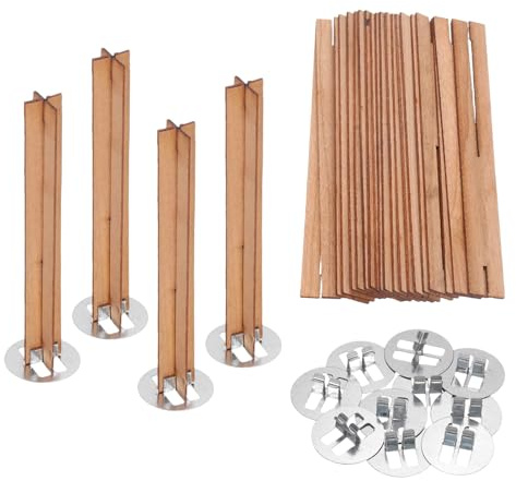 QUARKZMAN 10 Set Holzdochte, 0,49 x 4 Zoll natürliche Holzdochte mit Ständer Kreuzform Kerne für Kerzenherstellung | Natürliche Holzkerzen, mit kreuzförmigem Halter, Kerzenkerne