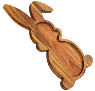 Warmhm Easter Rabbit Shape Tray Wooden Serving Plate Decorative Food Board Versatile Snack Dish Holiday Accessory