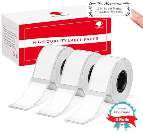 Phomemo - 3 rotoli di etichette per indirizzi bianche 25 x 67 mm per M110 M108 M100 M221 M120 M200, 105 etichette per rotolo