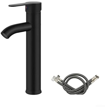 DAZZLEEX Einhebel-Waschtischarmaturen aus Edelstahl mit Zulaufschlauch, Waschtischmischer, Wasserhahn, Stahl, Badezimmer-Wasserhahn mit 60 cm Versorgungsschläuchen (schwarz)