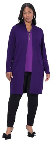 Ulla Popken Cardigan Long Ouvert en Tricot Fin Doux pour Femme Grandes Tailles Grande Taille, Lys foncé, 54-56