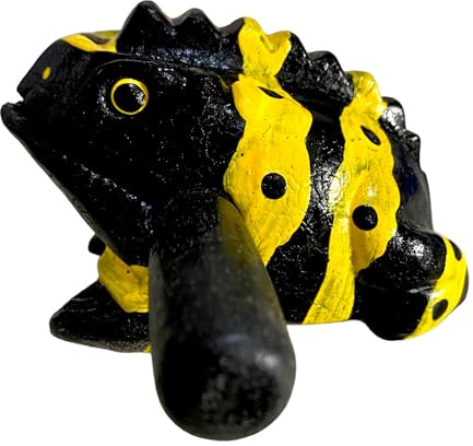 Handcrafted Wooden Percussion Frog, Black and Yellow Musical Instrument
