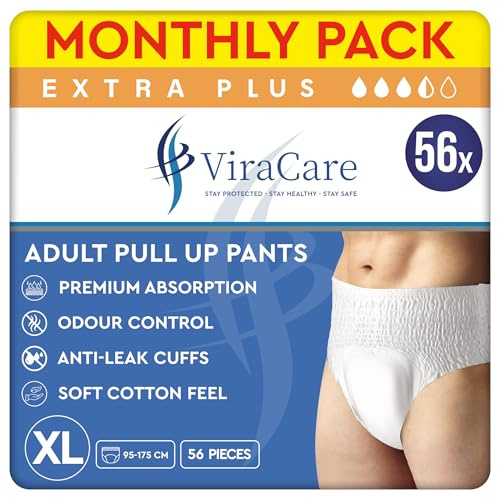 56 x Extra Plus Incontinence Pants Women and Men, Adult Nappies | Premium Absorption, Anti-Leakage, Soft-Stretch Waistband, Breathable, Discreet, Adult Diapers, X-Large Size (4 Packs of 14)