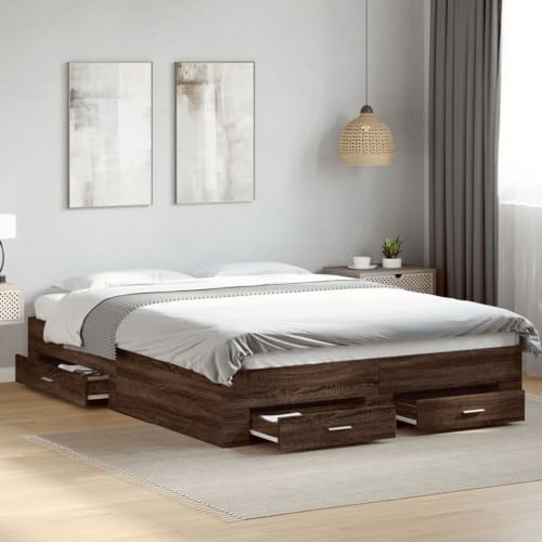 WKIEQACO Bettgestell mit Schubladen ohne Matratze Braun Eiche 160x200 cmBetten & Zubehör Betten & Bettrahmen