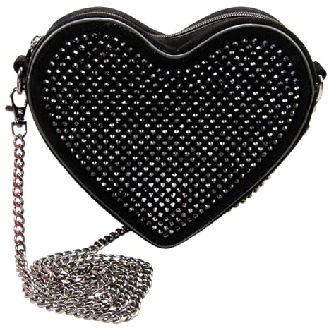 Alpenflüstern Trachtentasche Samtherz mit Strasssteinen - Damen Handtasche, Schultertasche fürs Dirndl, Tasche zur Tracht, Dirndltasche mit Metallelemente (schwarz) DTA106
