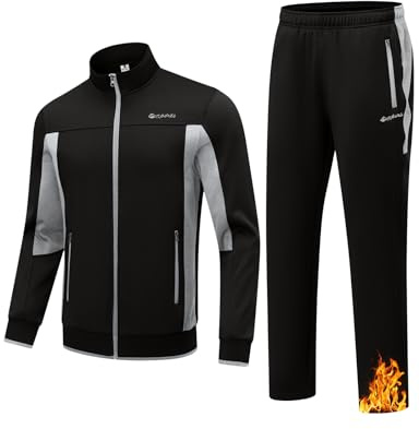 TBMPOY Herren-Trainingsanzüge mit Fleece-Futter, 2-teiliges Set, Winter, Jogging, Sweat-Anzüge, Thermo-Casual-Outfits