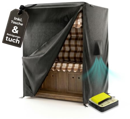 TERRASHIELD® Strandkorb Schutzhülle winterfest 600D Oxford | wasserdichte Abdeckung für 2-Sitzer | UV-beständig & atmungsaktiv | 120 x 90 x 160 B/T/H | schwarz