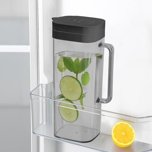 SlimFit 2Quart (2 Liter) pitcher with lid, Water jug for fridge door, Black