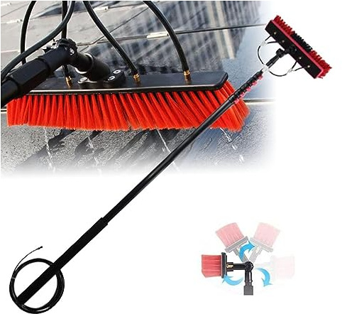 Kit con palo alimentato ad acqua, spazzola telescopica per la pulizia delle finestre con testa girevole a 180°, ideale per vetri esterni e pannelli solari per il lavaggio efficiente di attrezzature a