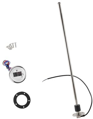 A ABSOPRO Sensor de Nivel de Combustible con Medidor de Combustible para Coche Barco Marino Camión Caravanas Metal Tono Plateado Blanco, 0-190 ohm 635mm Reemplazo artículo
