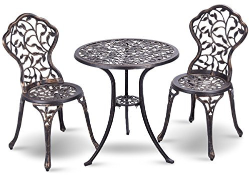 COSTWAY 3-TLG. Gartenmöbel Set, Balkonset mit 2 Stühlen und Tisch, Balkonmöbel aus Aluminiumguss, Terrassenmöbel, Gartengarnitur, Sitzgruppe für Terrasse, Balkon, Garten